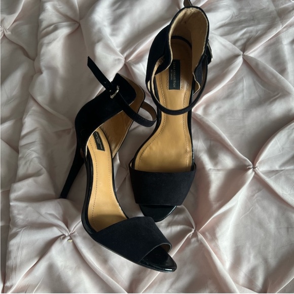Zara Shoes - Zara Heels Ankle Strap Peep Toe Back and Tan